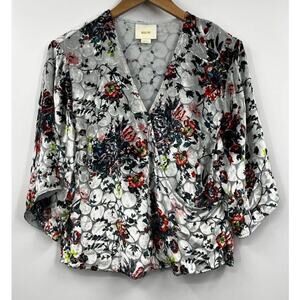 Anthropologie Maeve Shirt Womens‎ Velvet Silk Floral Velvet Kimono Wrap Top XS